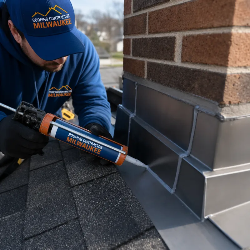 Properly installed step flashing and counterflashing at a chimney on an asphalt shingle roof