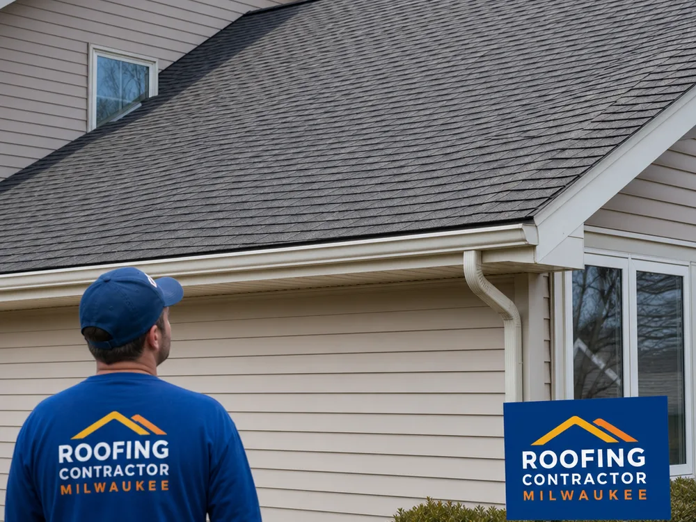 Finished Milwaukee residential roofline with clean ridge caps, drip edge, and gutter alignment
